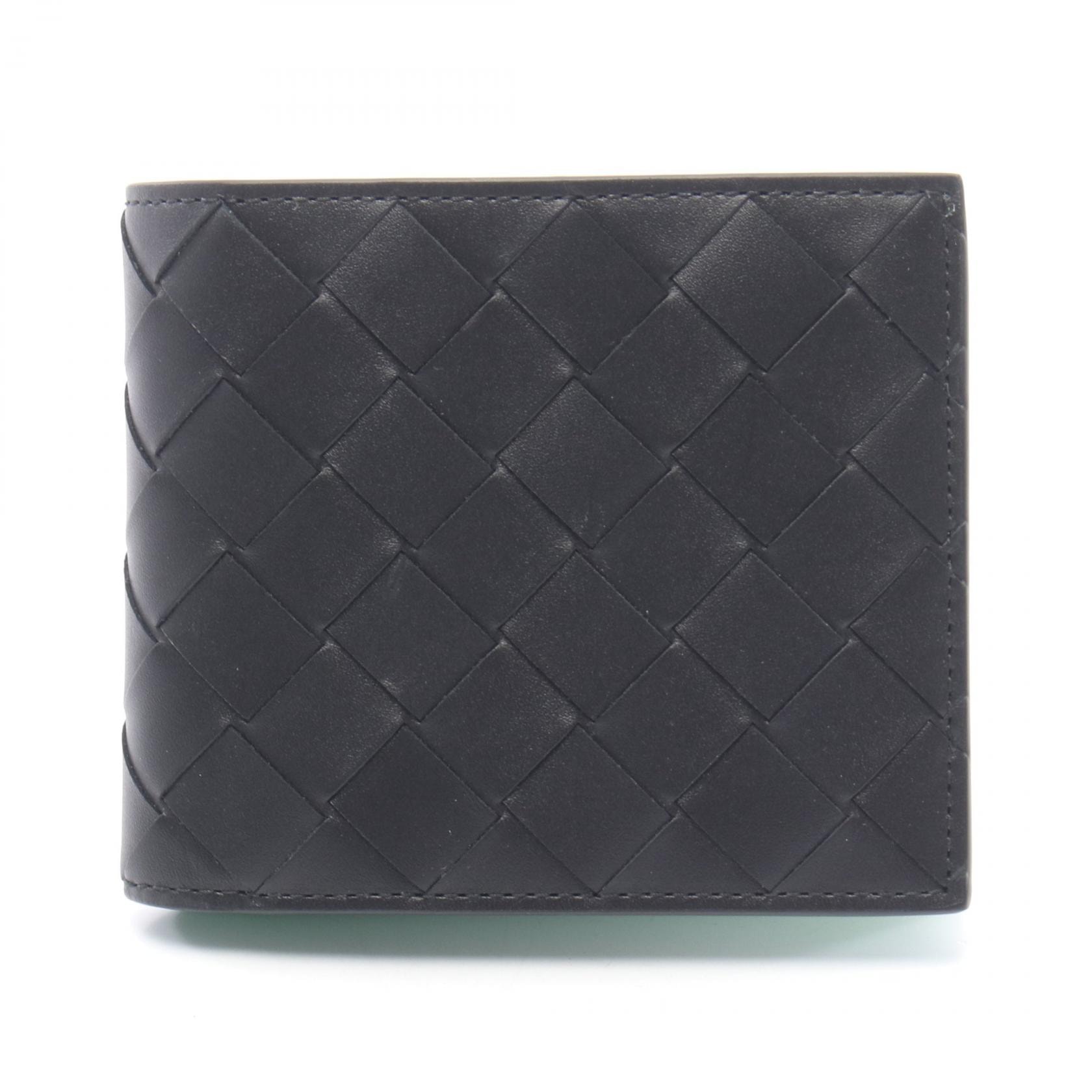 ボッテガヴェネタ BOTTEGA VENETA イントレチャート 二つ折り財布 財布 レザー メンズ ブラック系 【中古】