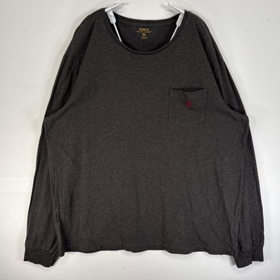 古着 ポロ・ラルフローレン POLO RALPH LAUREN 長袖Tシャツ ロゴ 刺繍 胸ポケ クルーネック XL ダークグレー 無地 メンズ