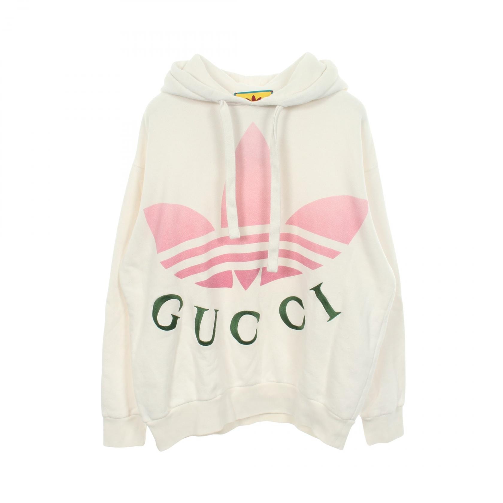グッチ GUCCI GUCCI × adidas ロゴプリント フーディ パーカー 衣料品 トップス コットン レディース ホワイト系 / マルチカラー 717427 【中古】