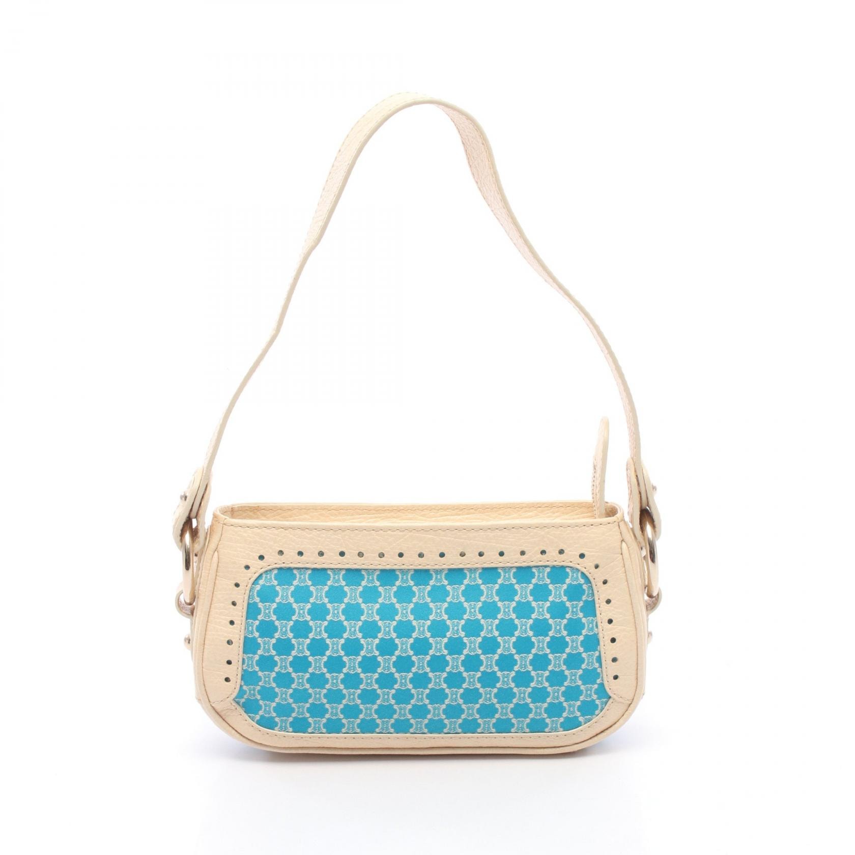 セリーヌ CELINE マカダム ショルダーバッグ バッグ キャンバス レザー レディース ブルー系 / アイボリー系 【中古】