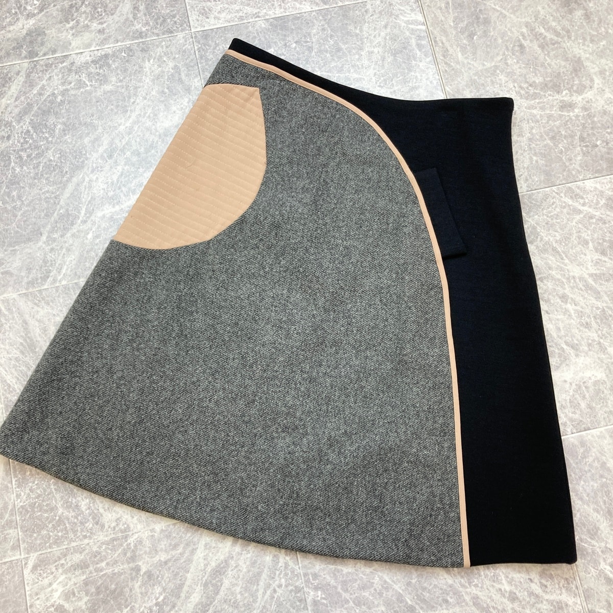 MARNI マルニ ウール 切り替え 台形 スカート 40 ウール ナイロン グレー ブラック ピンク レディース【中古】