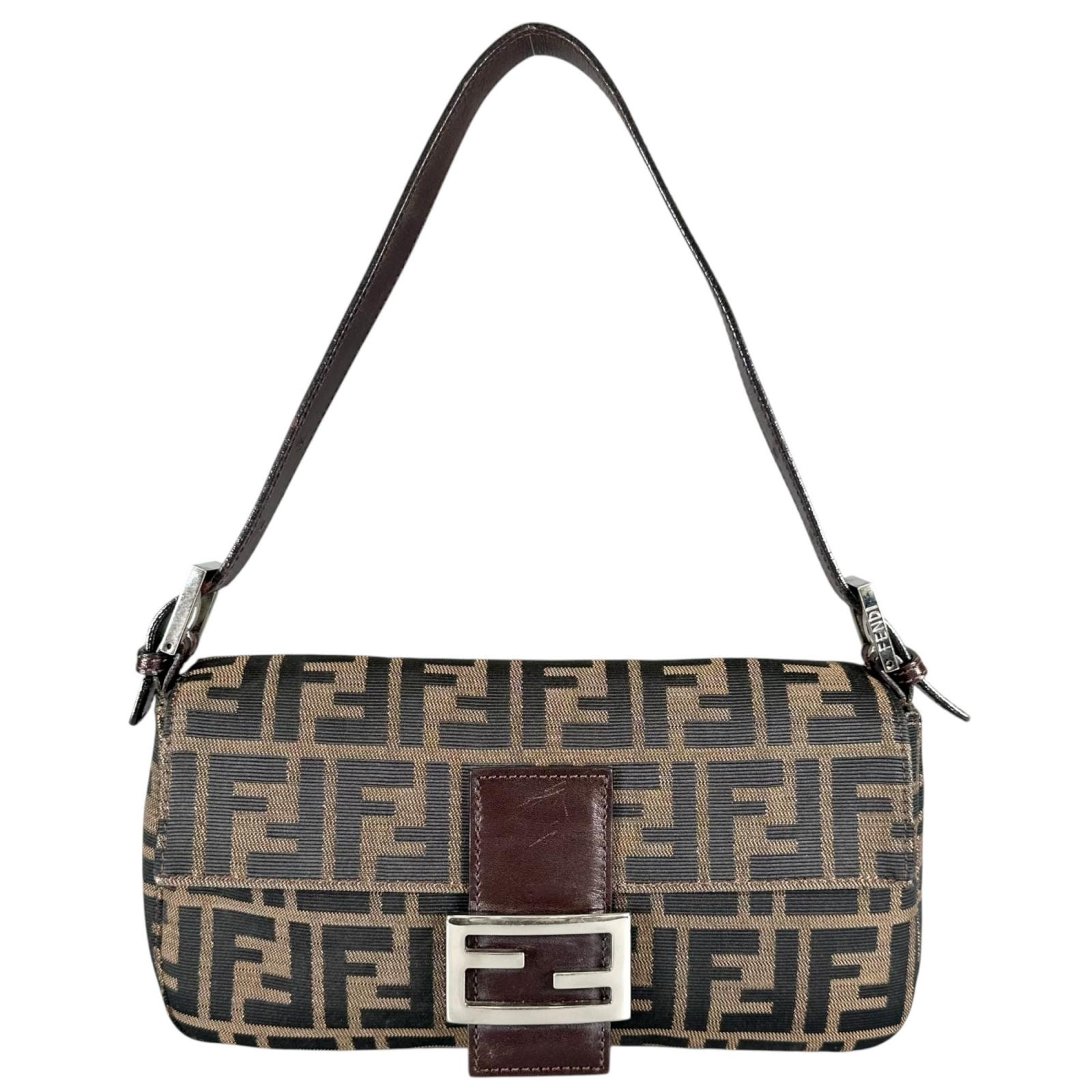 美品 FENDI フェンディ ズッカ マンマバケット ハンドバッグ レザー ブラウン レディース ワンショルダー【中古】