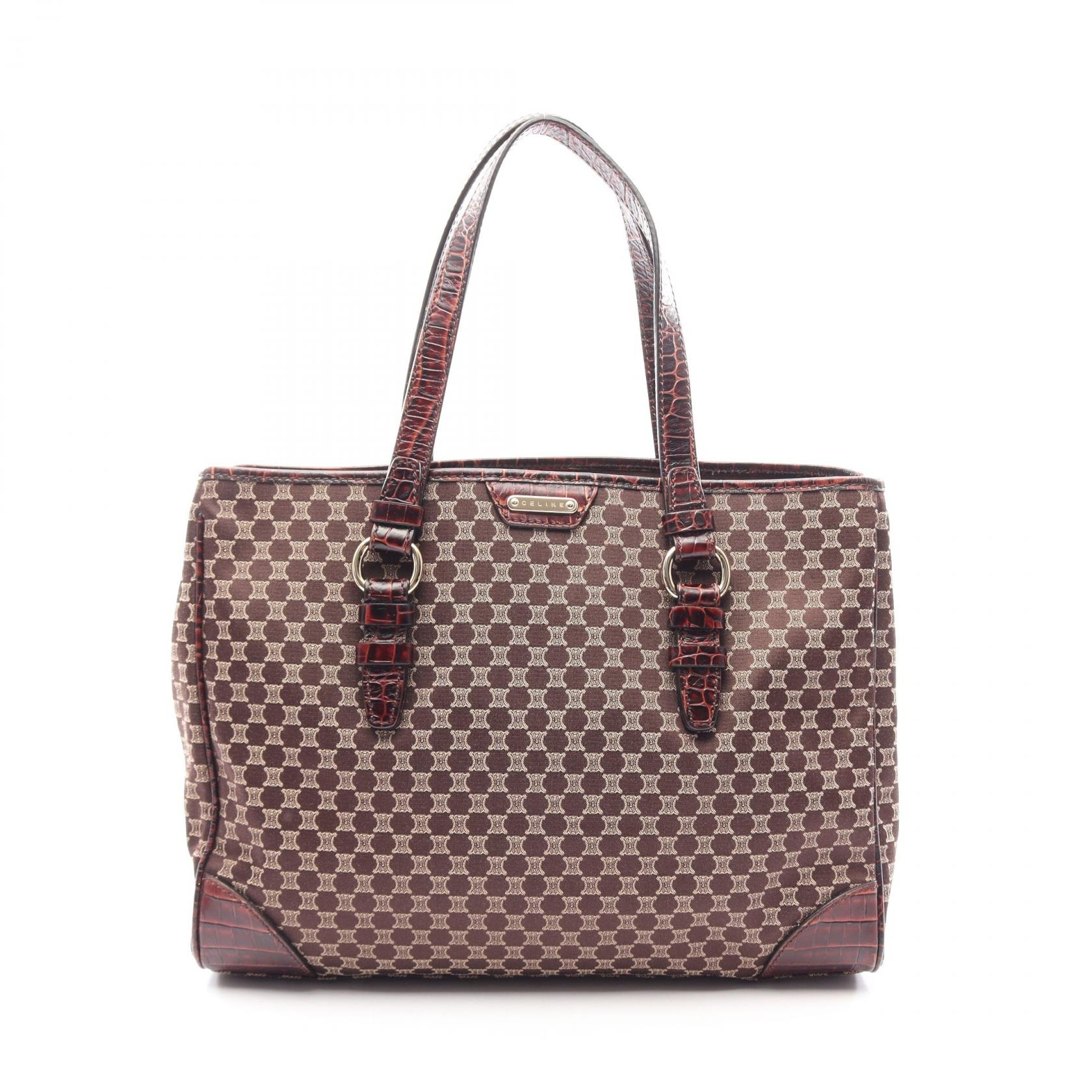 セリーヌ CELINE マカダム トートバッグ バッグ キャンバス レザー レディース ブラウン系 【中古】