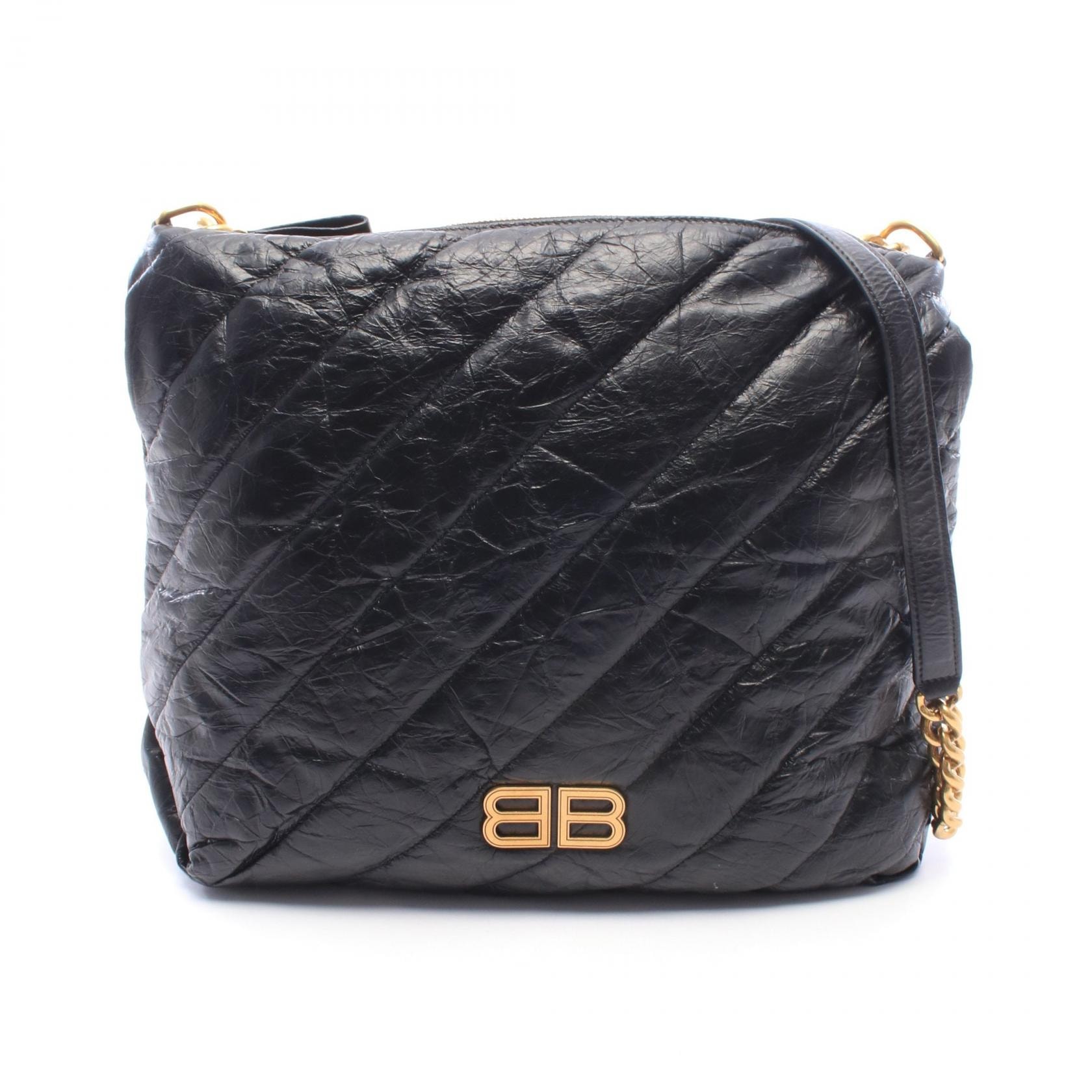 バレンシアガ BALENCIAGA クラッシュ ホーボー ミディアム ショルダーバッグ バッグ レザー レディース ブラック系 806487 【中古】