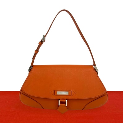 BURBERRY バーバリー ロゴ 金具 ノバチェック レザー ショルダーバッグ オレンジ
25247
