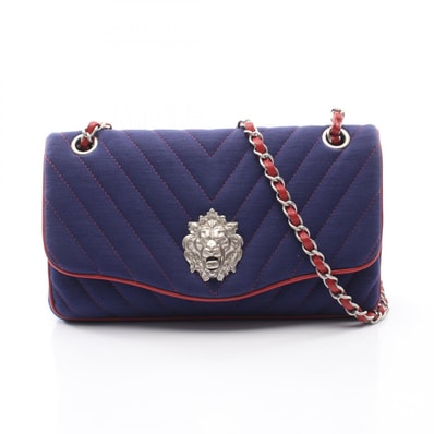シャネル CHANEL シェブロン Vステッチ ライオン ショルダーバッグ バッグ レザー ファブリック レディース ネイビー系 / レッド系 【中古】