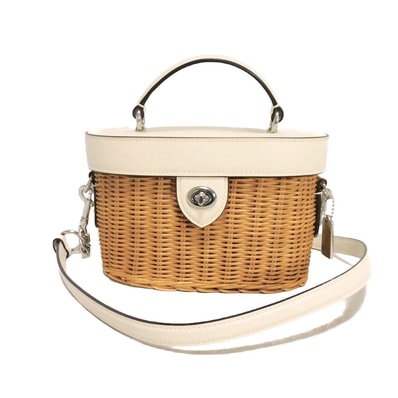 COACH コーチ ケイ クロスボディ バニティ ロゴ ターンロック ストロー かご スムース カーフ チョーク アイボリー 2WAY ショルダーバッグ 未使用 ナチュラル ハンドバッグ 1262