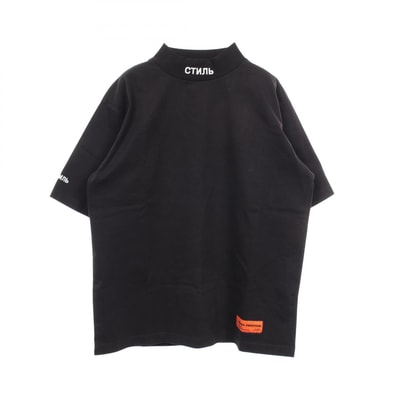 ヘロンプレストン HERON PRESTON モックネック 刺繍 半袖Tシャツ 衣料品 トップス コットン メンズ ブラック系 【中古】