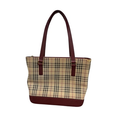 BURBERRY バーバリー ノバチェック ベージュ ボールドー キャンバス レザー/ トートバッグ S1-00152 【中古】