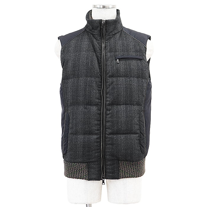 エトロ グレンチェック ダウンベスト メンズ チャコールグレー系 M ETRO