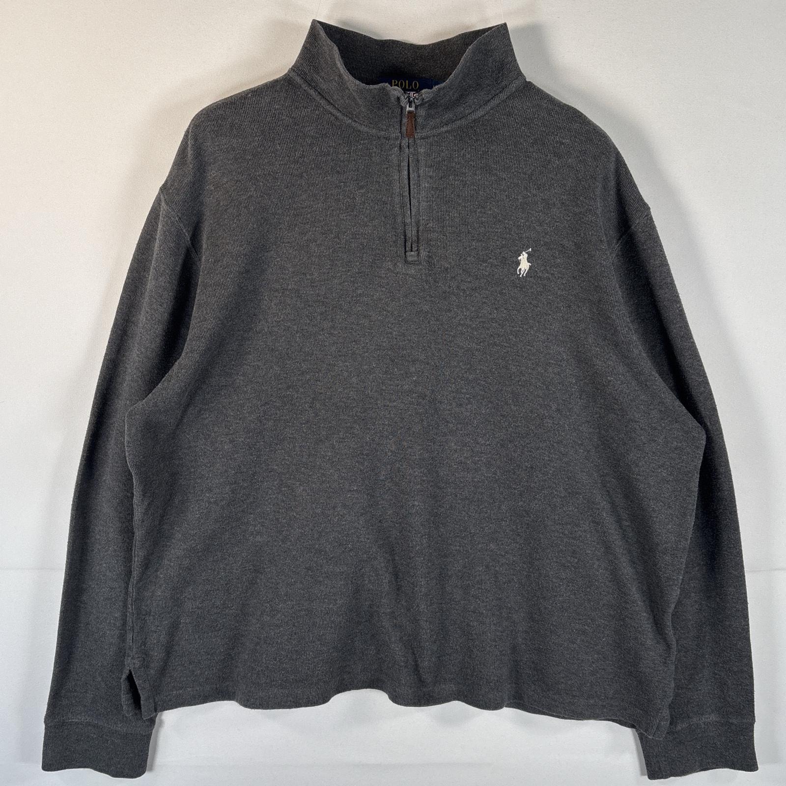 古着 ポロ・ラルフローレン POLO RALPH LAUREN スウェット ハーフジップ ワンポイントロゴ刺繍 トレーナー ニット L ダークグレー系 メンズ