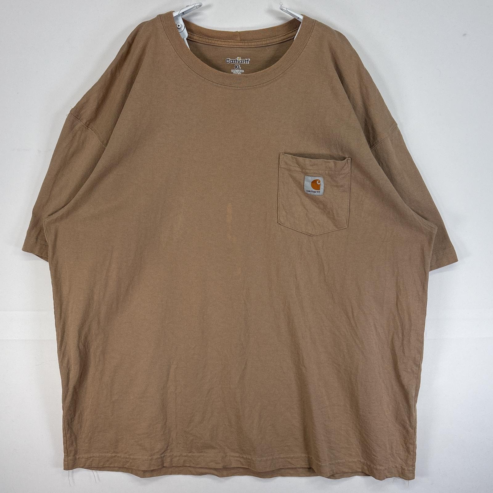 古着 カーハート Carhartt 半袖Tシャツ ワンポイント ロゴ 胸ポケ 大きいサイズ 肉厚 フェード XL ベージュ 無地 メンズ