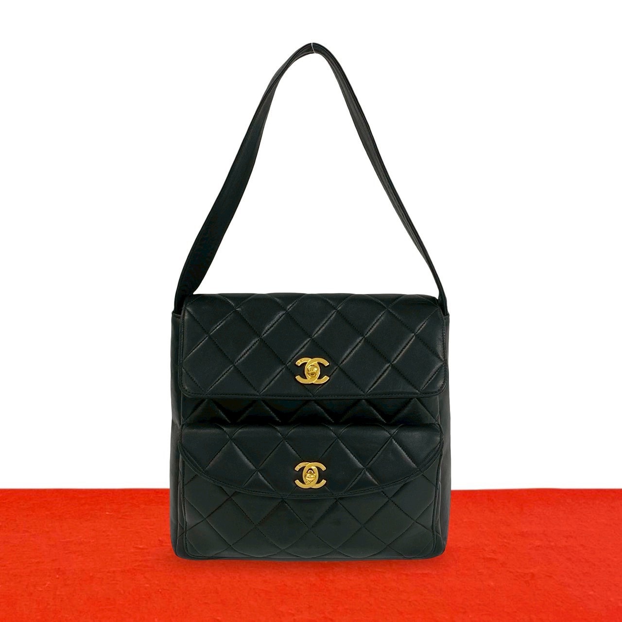 CHANEL シャネル マトラッセ ココマーク ラムスキン ショルダーバッグ ブラック
 90790