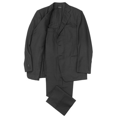 SALE【美品】GIORGIO ARMANI ジョルジオアルマーニ スーツ サイズ 52 メンズ ジャケット スラックス ピンストライプ ウール × シルク テーラード ノッチドラペル 3B センターベント シングル セットアップ チャコール イタリア製