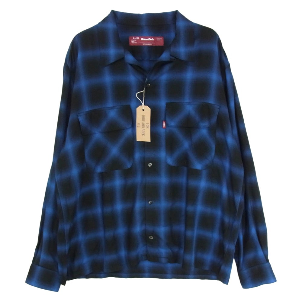 HideandSeek ハイドアンドシーク 長袖シャツ 23SS HS-020223 Ombre Check L/S Shirt オンブレチェック 長袖 シャツ ネイビー系 L【新古品】【未使用】【中古】