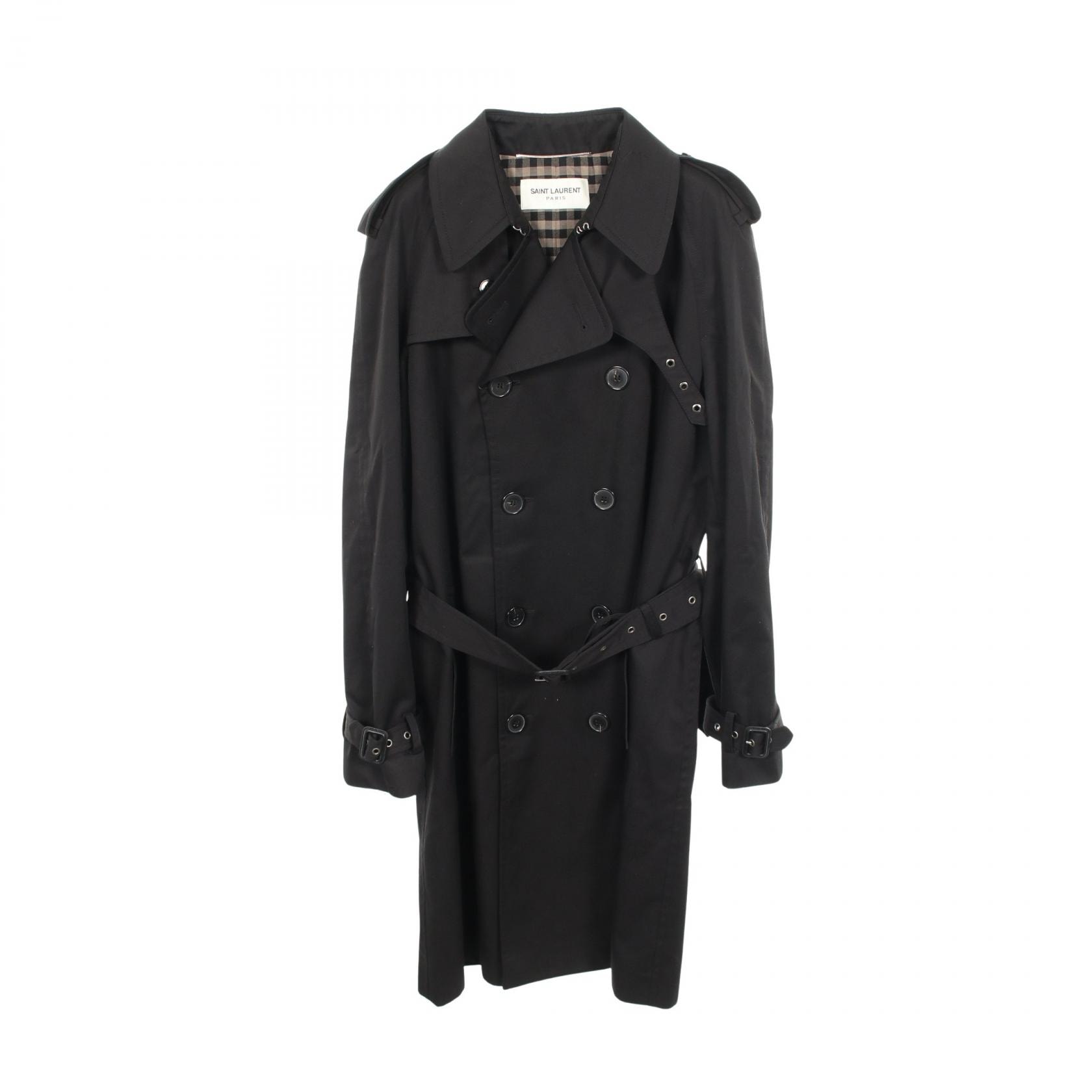 サンローランパリ SAINT LAURENT PARIS トレンチコート 衣料品 アウター コットン ポリエステル メンズ ブラック系 337872 【中古】