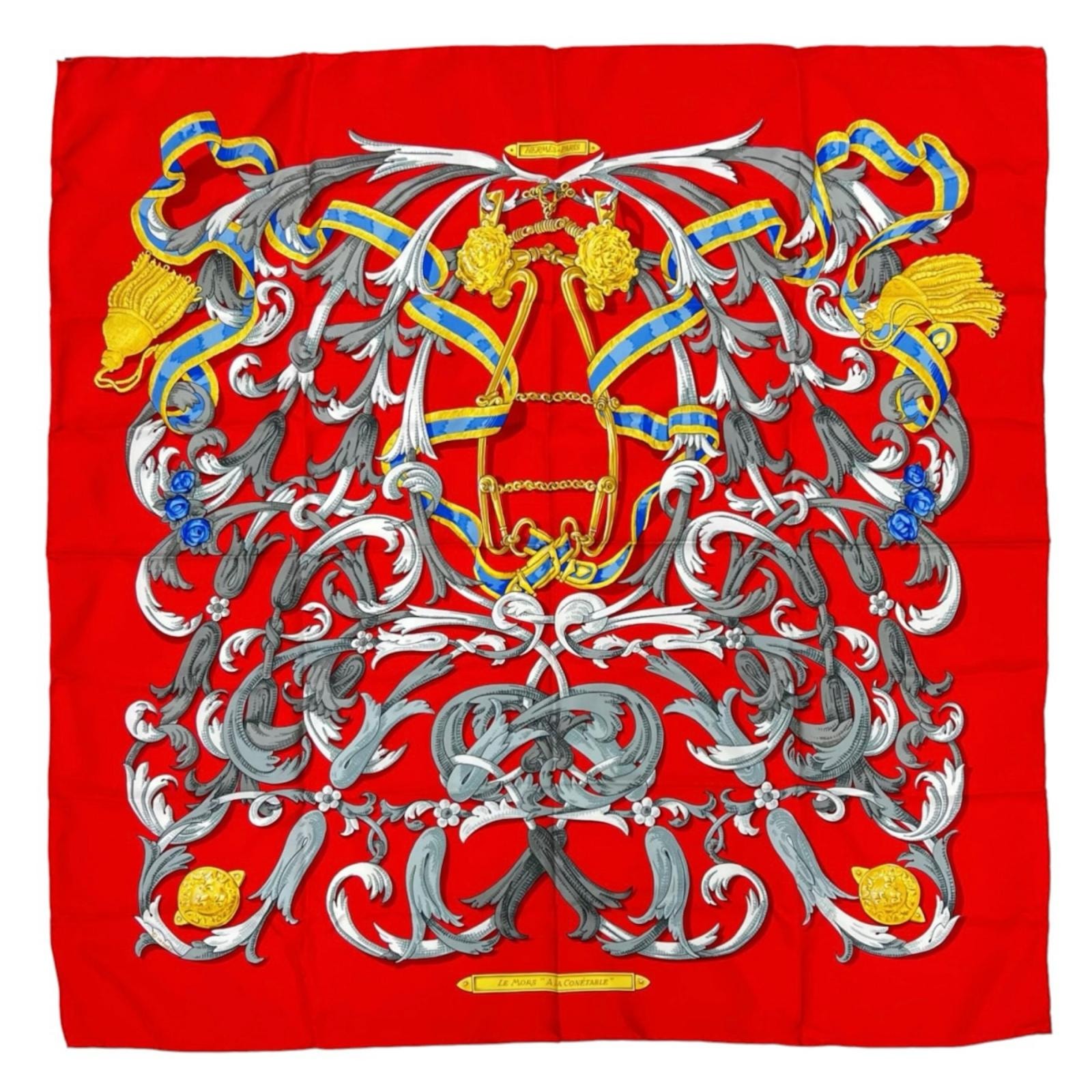 HERMES エルメス カレ90 スカーフ シルク レッド レディース LE MORS  LA CONNTABLE(轡の気品/くつわのきひん)【中古】