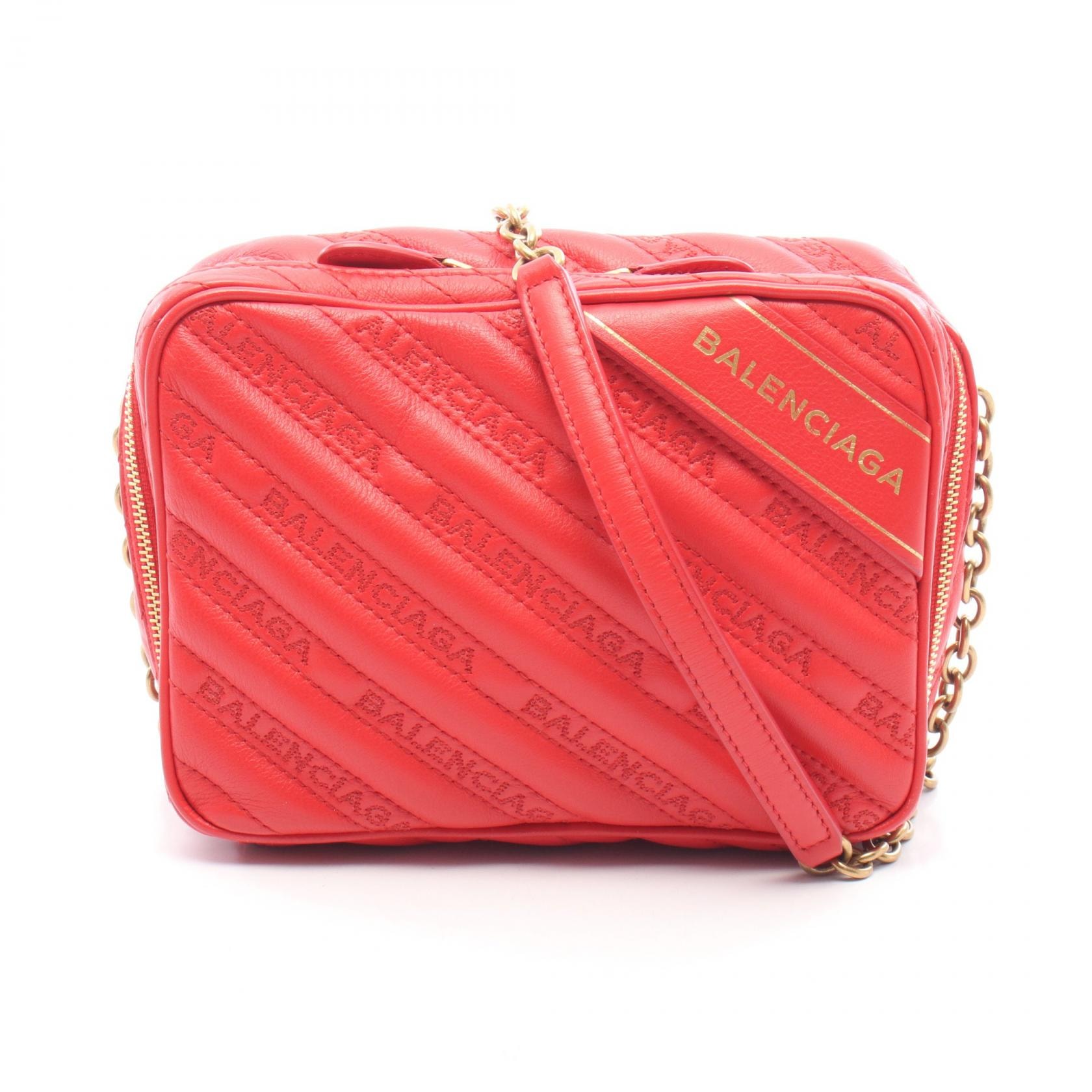バレンシアガ BALENCIAGA ブランケットリポーターXS ショルダーバッグ バッグ レザー レディース レッド系 502026 【中古】