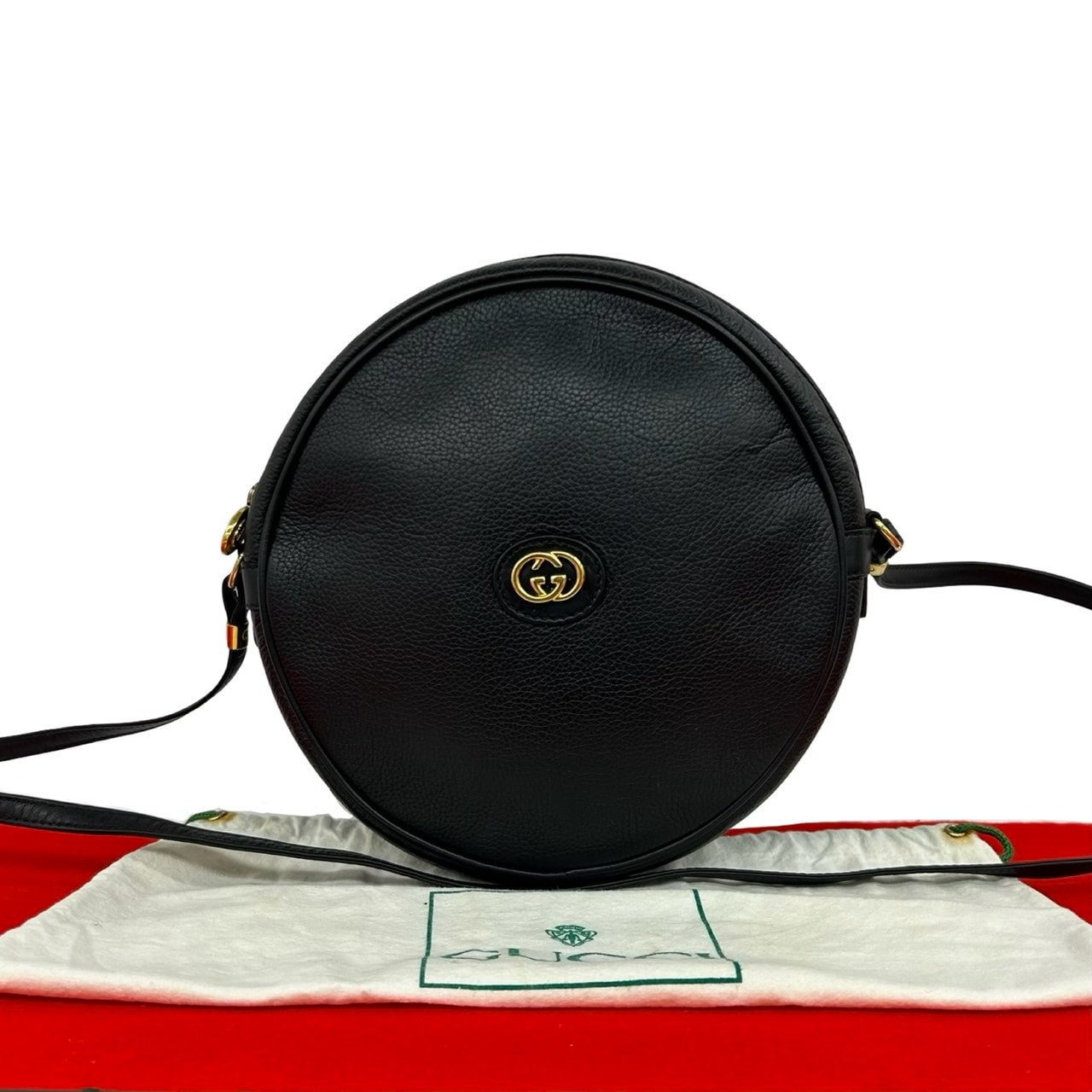 GUCCI グッチ インターロッキング G 金具 レザー ショルダーバッグ ブラック
 c41-2