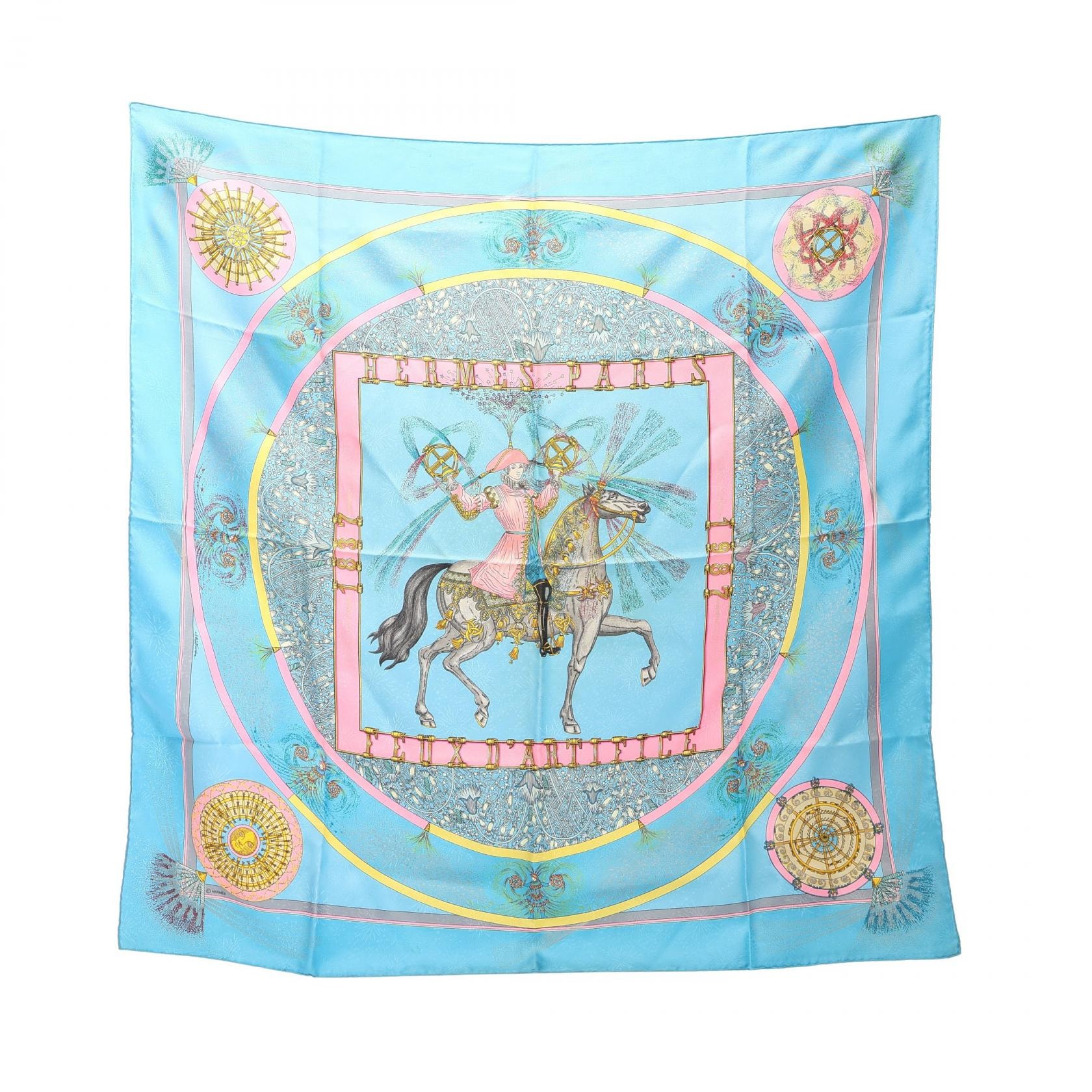 エルメス HERMES カレ90 FEUX D’ARTIFICE スカーフ 衣料品 シルク シルク レディース ブルー系 / マルチカラー 【中古】