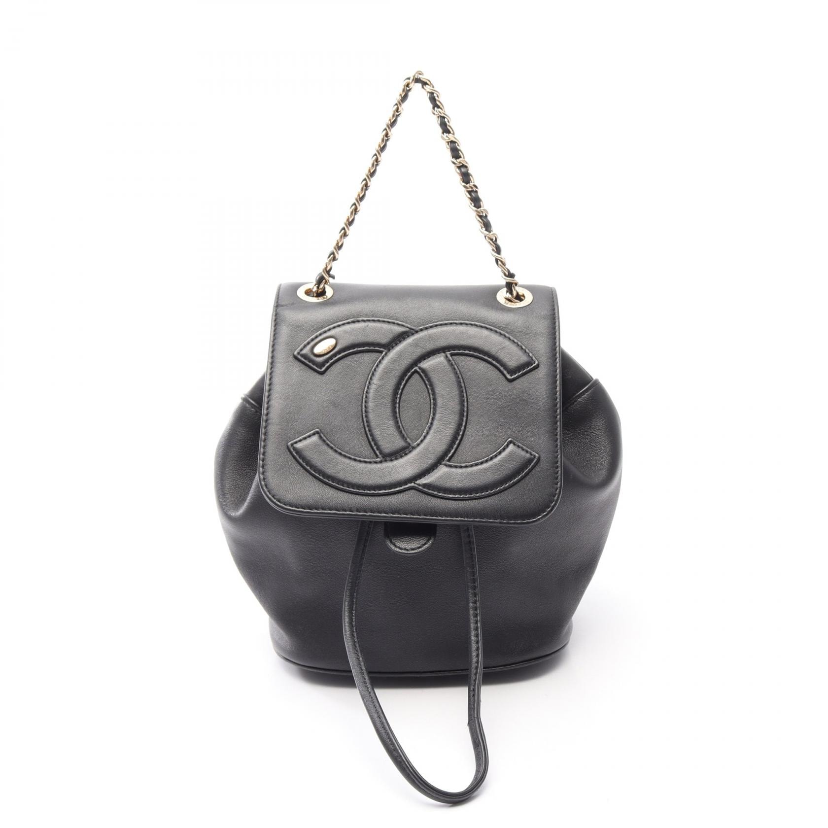 シャネル CHANEL ココマーク チェーン リュックサック バックパック バッグ ラムスキン(羊革) レディース ブラック系 【中古】