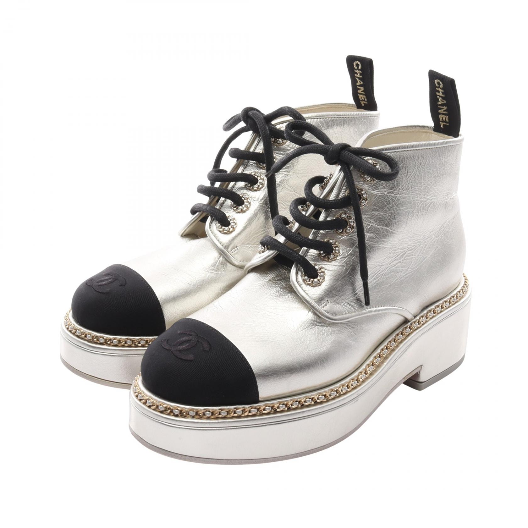 シャネル CHANEL ココマーク ブーツ 靴 レザー ファブリック レディース シルバー系 / ブラック系 【中古】