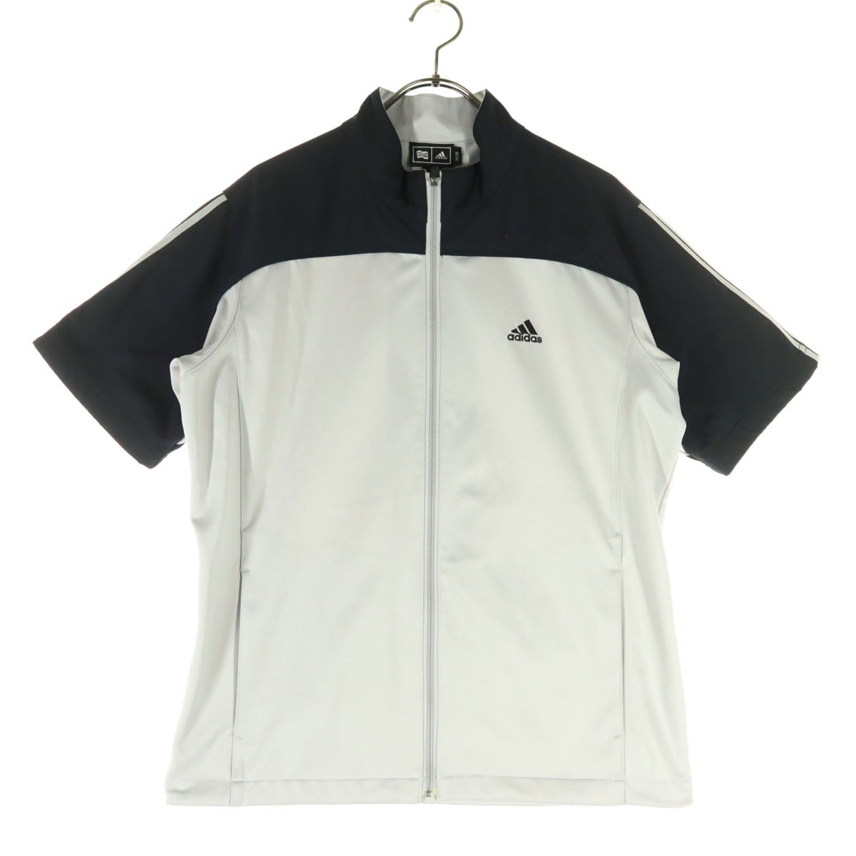 adidas アディダス ツートンカラー 半袖 フルジップ ジャケット M グレー
