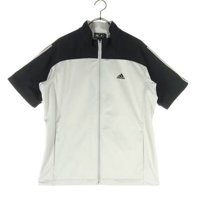 adidas アディダス ツートンカラー 半袖 フルジップ ジャケット M グレー