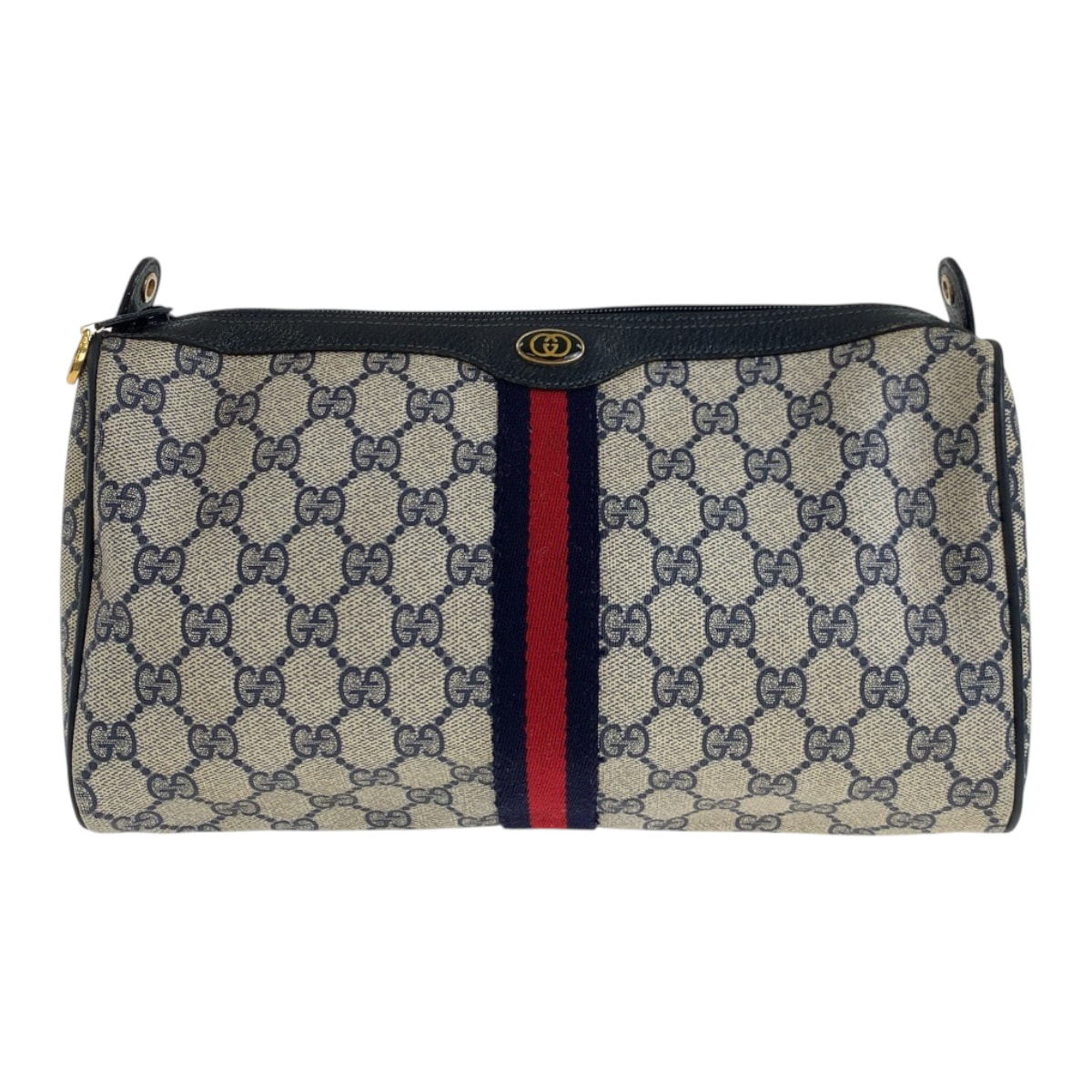 GUCCI グッチ ヴィンテージ シェリーライン グレー ネイビー ゴールド金具 GGスプリームキャンバス クラッチバッグ セカンドバッグ 600225 【中古】