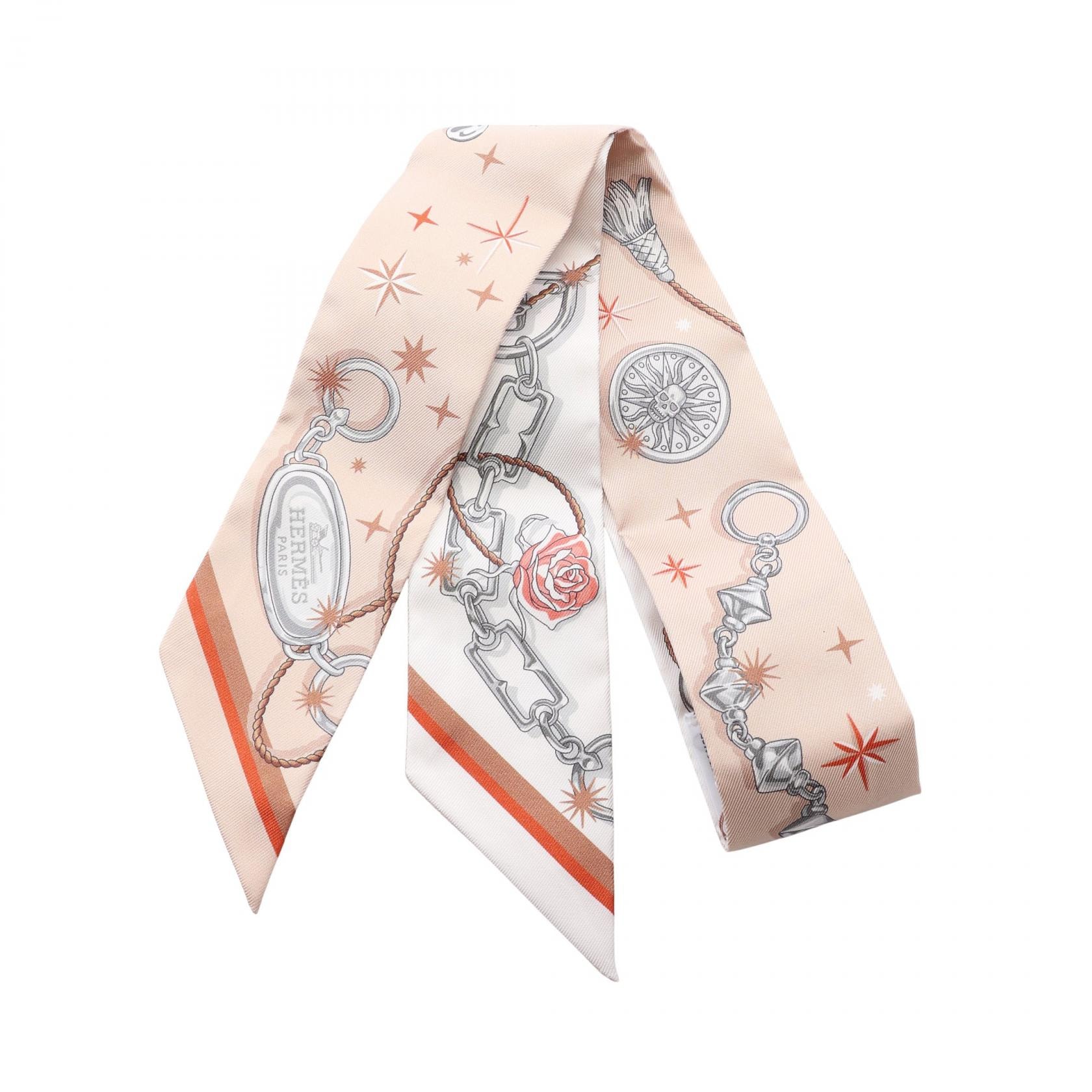 エルメス HERMES ツイリー C'EST LA FETE リボン スカーフ 衣料品 シルク シルク ベージュ レディース ベージュ系 / マルチカラー 【中古】
