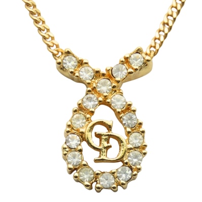 【中古】 クリスチャンディオール ネックレス CDロゴ メタル ラインストーン ゴールド メッキ GP アクセサリー レディース 女性 Christian Dior