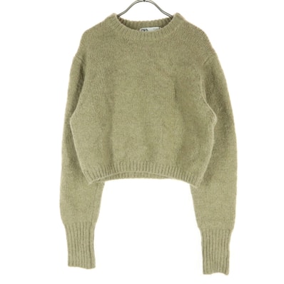 美品 ZARA ザラ 長袖 丸襟 丈短 セーター S ベージュ