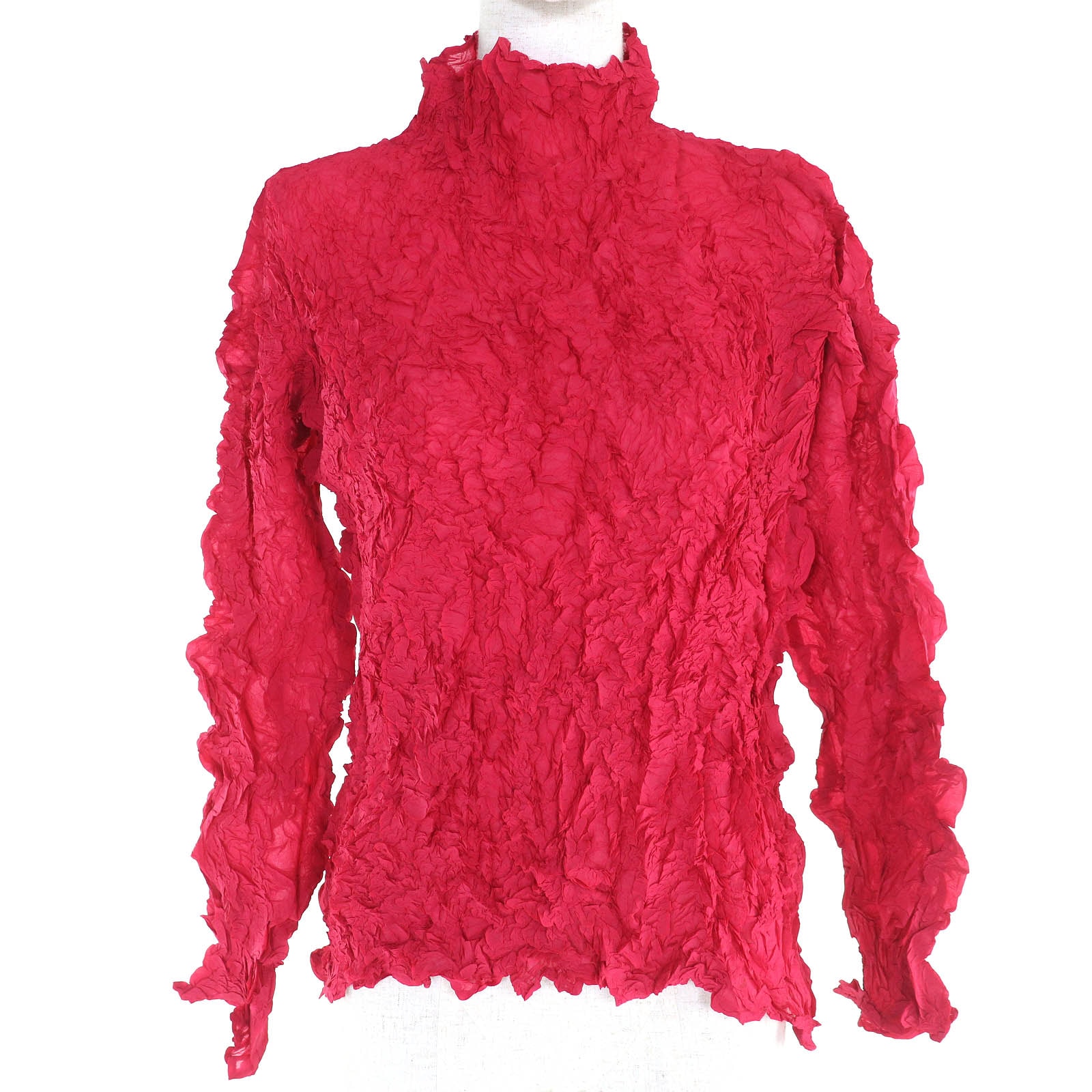 極美 イッセイミヤケ シワ加工 ハイネック 長袖シャツ L IM01-JK608