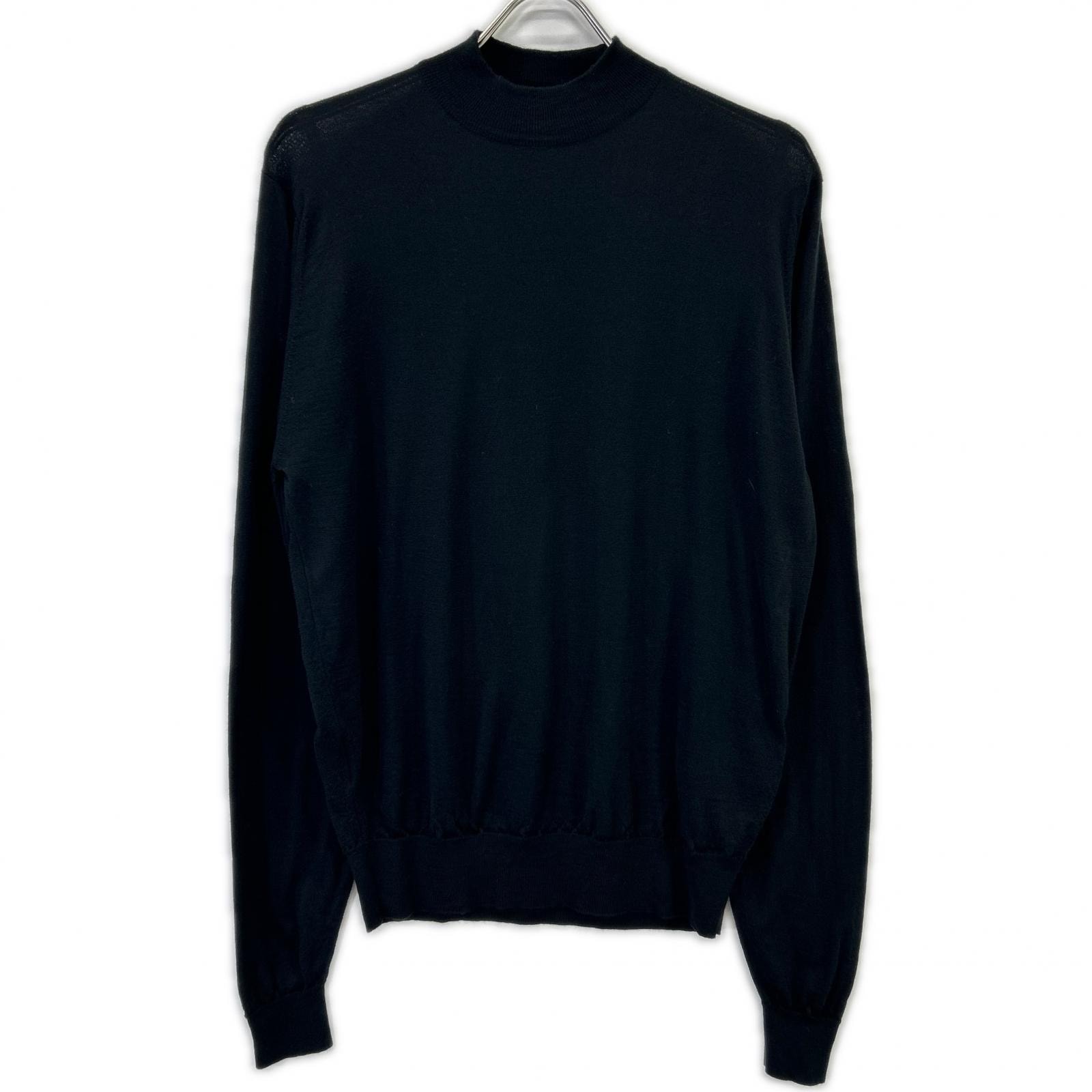 ジョンスメドレー WALTON ブラック エクストラファインメリノウール モダンフィット モックネック ロングスリーブニットソー M