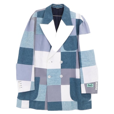 ドルチェアンドガッバーナ ブルー系 パッチワーク テーラードジャケット 48