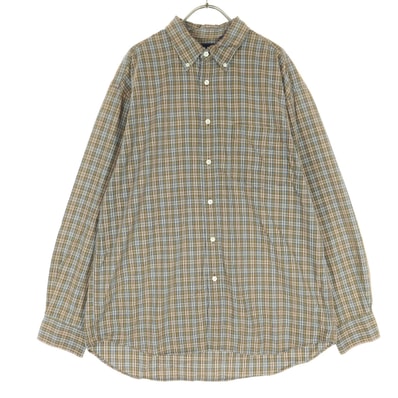 GAP ギャップ マダガスカル製 チェック柄 長袖 ボタンダウン コットンシャツ L ブラウン系