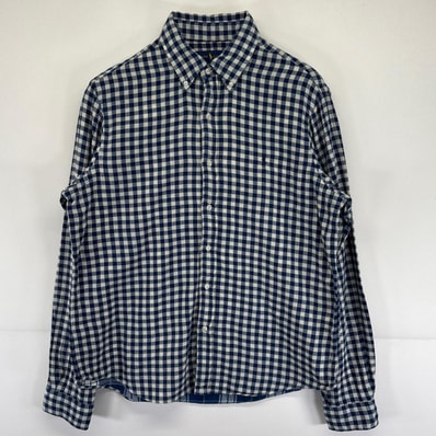 古着 ラルフローレン RALPH LAUREN 長袖シャツ ダブルガーゼ ワンポイントロゴ チェック柄 ギンガム 千鳥柄 L ホワイト メンズ