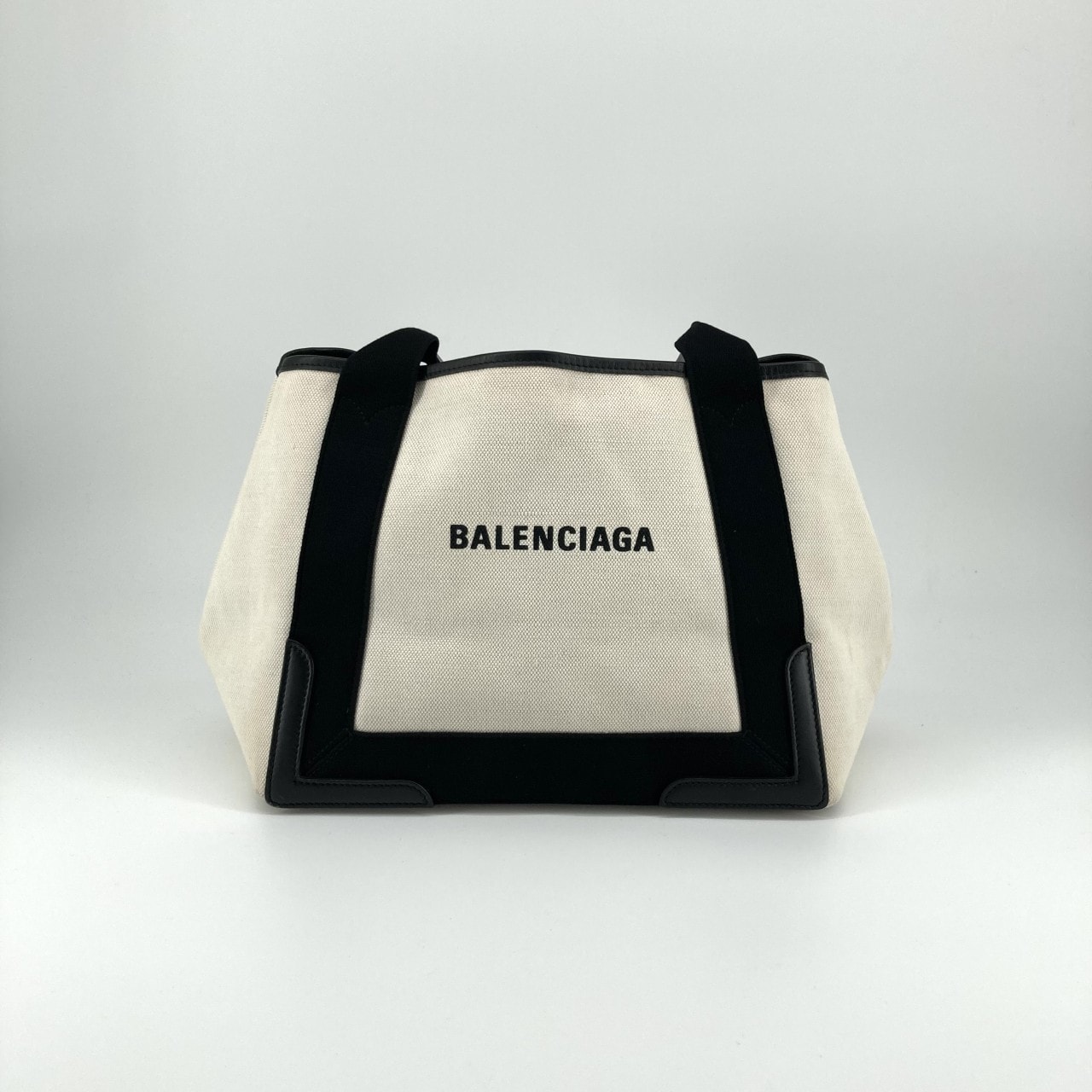 BALENCIAGA(バレンシアガ) ネイビー カバ キャンバス 339933 トートバッグ アイボリー×ブラック