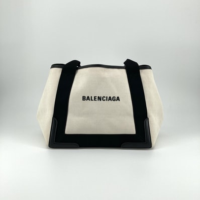 BALENCIAGA(バレンシアガ) ネイビー カバ キャンバス 339933 トートバッグ アイボリー×ブラック