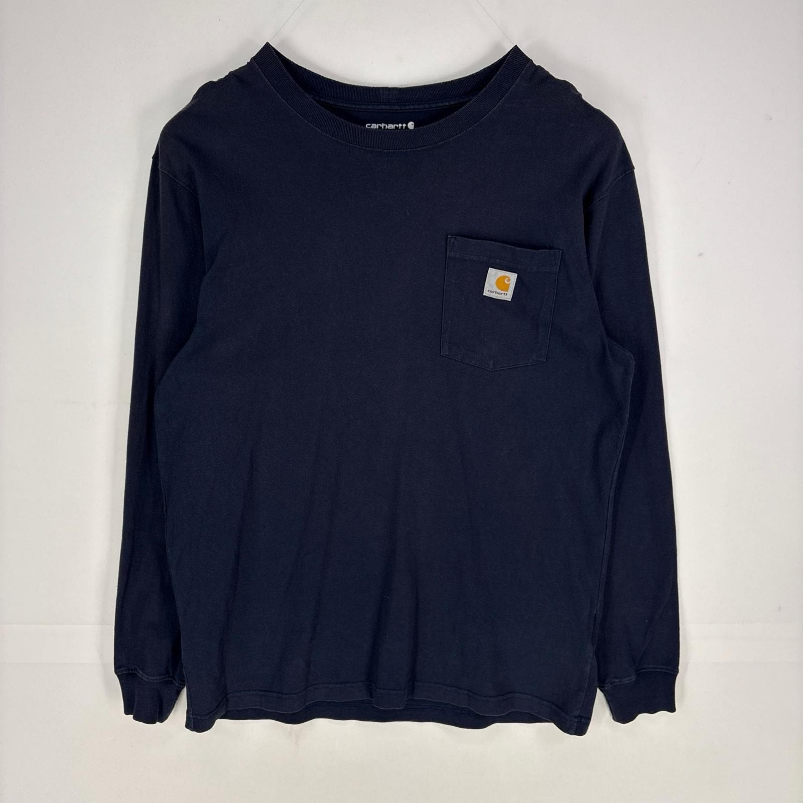 古着 カーハート Carhartt 長袖Tシャツ ワンポイントロゴ クルーネック ロンT ロングスリーブ M ネイビー系 メンズ