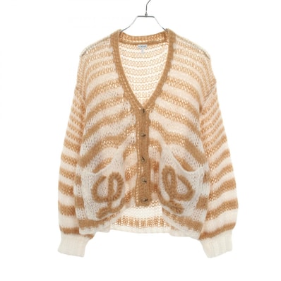 ロエベ LOEWE アナグラム Vネック カーディガン 衣料品 トップス ウール モヘヤ レディース カーキ系 / ホワイト系 【中古】