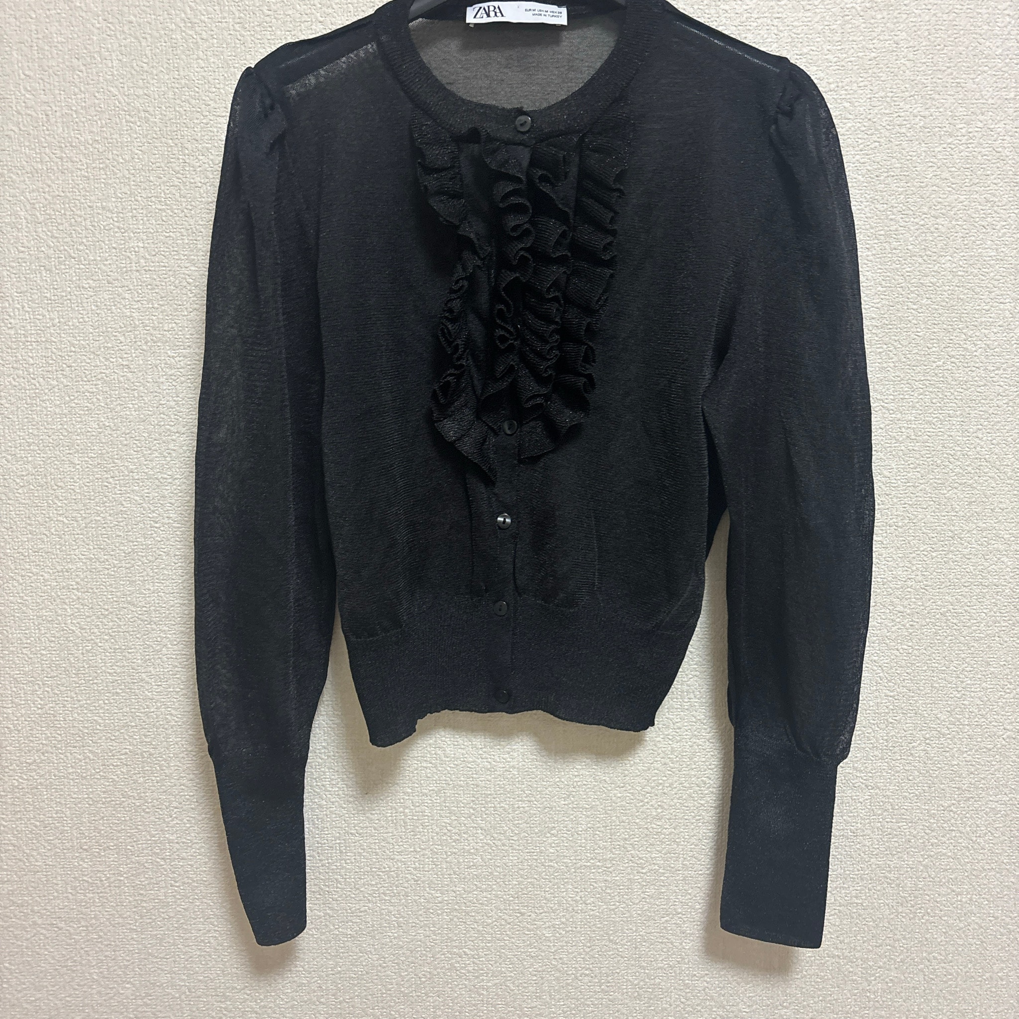 ZARA ザラ シースルー フリルラメカーディガン ブラック USAサイズM