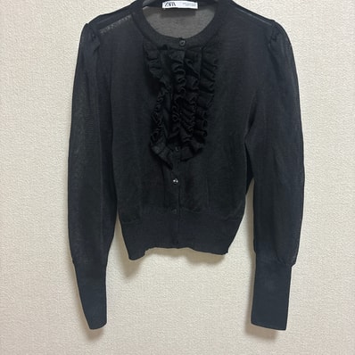 ZARA ザラ シースルー フリルラメカーディガン ブラック USAサイズM