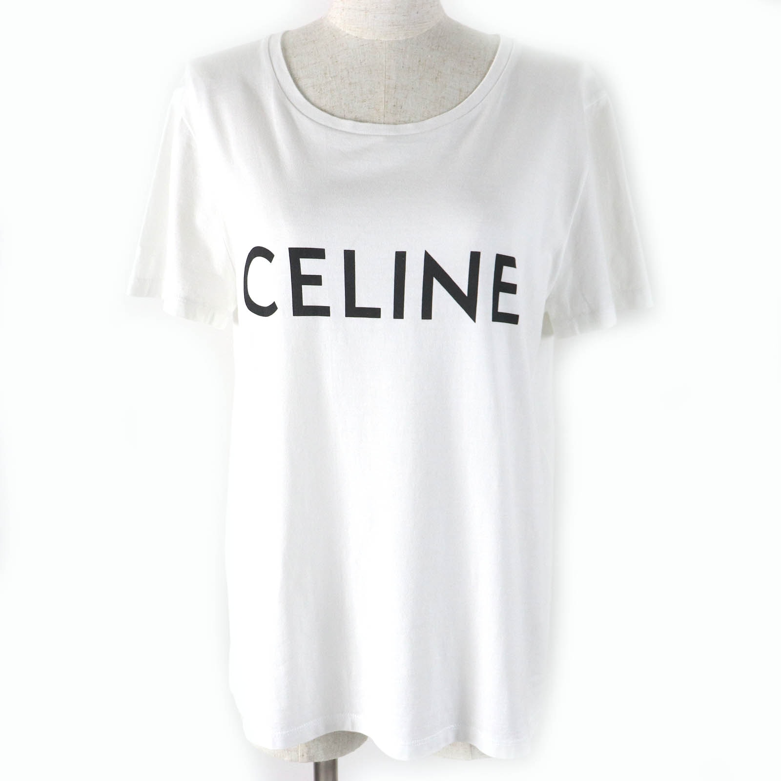 美品 セリーヌ 半袖Tシャツ ホワイト ブラック レディース L 2X314916G