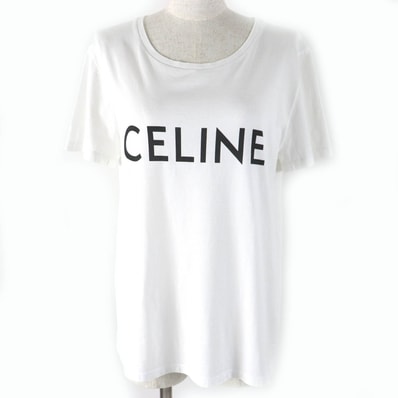 美品 セリーヌ 半袖Tシャツ ホワイト ブラック レディース L 2X314916G
