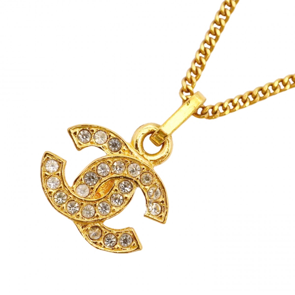 【6jdb0435-k】シャネル ネックレス ヴィンテージ ココマーク GPメッキ ラインストーン ゴールド【中古】レディース