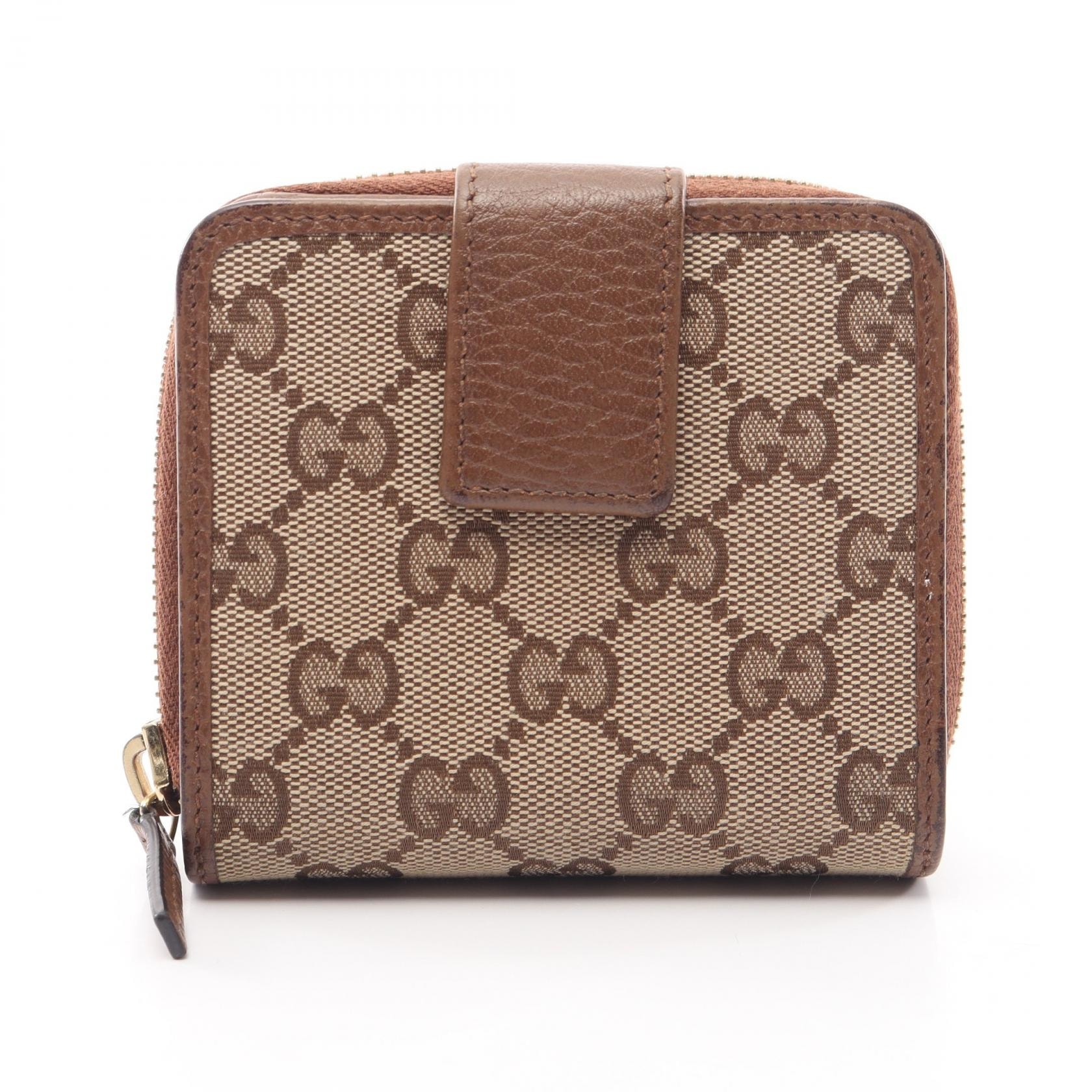 グッチ GUCCI GGキャンバス 二つ折り財布 財布 キャンバス レザー レディース ベージュ系 / ブラウン系 346056 【中古】