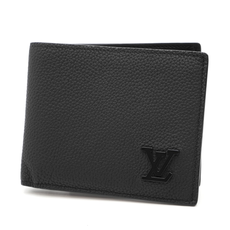 LOUIS VUITTON(ルイ・ヴィトン)ポルトフォイユ・ミュルティプル LV アエログラム 二つ折り財布 ブラック レザー ブラック金具 メンズ【中古】