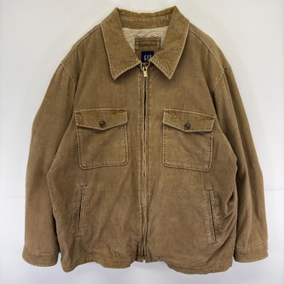 古着 ギャップ GAP コーデュロイ ジャケット ボアライナー 胸ポケット 大きいサイズ フルジップ 2XL ブラウン系 無地 メンズ