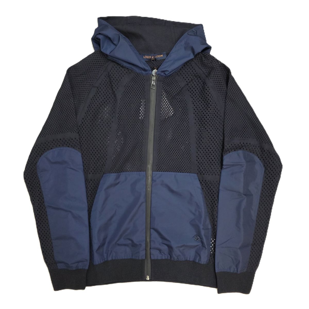 LOUIS VUITTON ルイ・ヴィトン 19AW メッシュ×ナイロン ジップアップ フード付き パーカー HHN01WNOU L ナイロン ネイビー  レディース【中古】